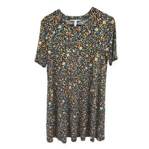 Y2K Floral Swing Dress Fit Flare Short Sleeve M Black Retro Indie Twee BCBG‎